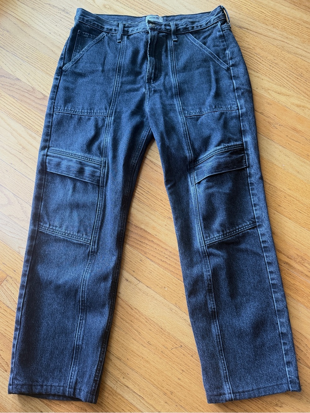 AGOLDE Cooper Cargo Jeans Faded Washed Black Panther High Rise Straight Leg 29